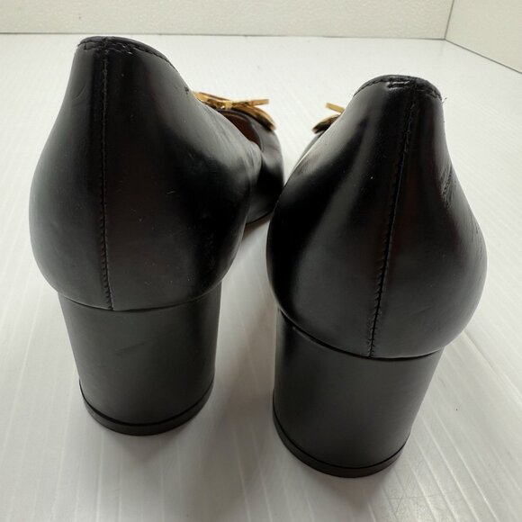 Stuart Weitzman Anicia 60 Black Leather Pumps Gold Buckle Size 5.5 Block Heel - Picture 9 of 13